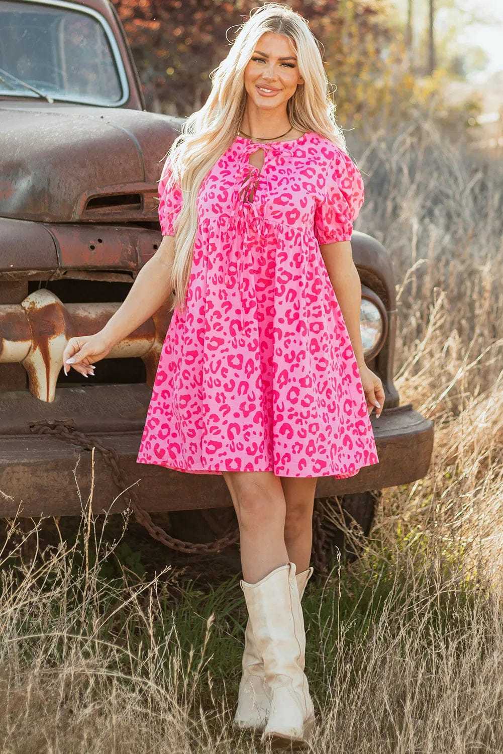 Mini Dresses Rose Leopard Chic Dress