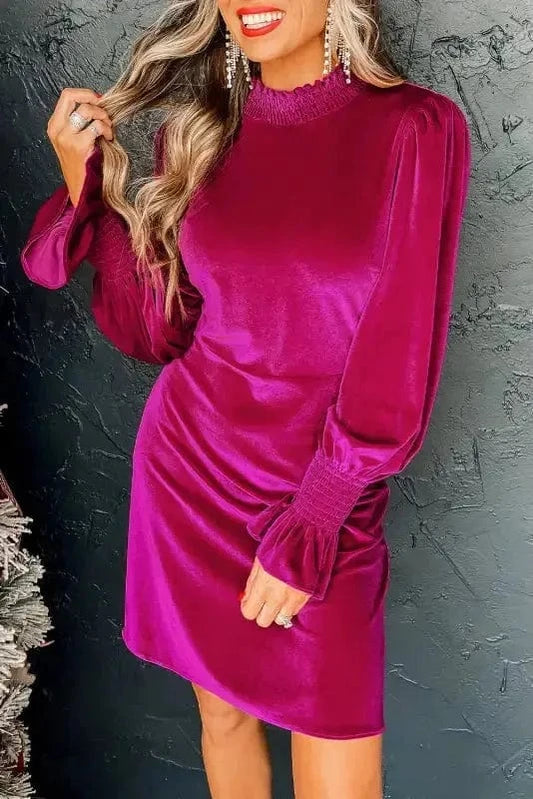 Mini Dresses Rose Red / S / 95%Polyester+5%Elastane Gala Velvet Puff Dress