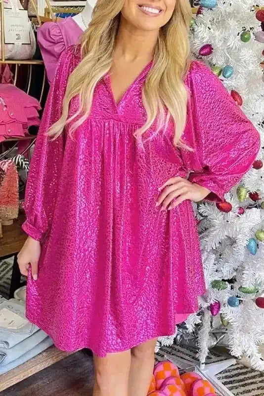 Mini Dresses Rose Red / S / 95%Polyester+5%Elastane Scarlet Sheen Leopard Babydoll Dress