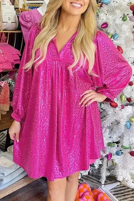 Mini Dresses Rose Red / S / 95%Polyester+5%Elastane Scarlet Sheen Leopard Babydoll Dress
