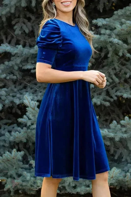 Mini Dresses Sail Blue / S / 95%Polyester+5%Elastane Nautical Velvet Charm Dress