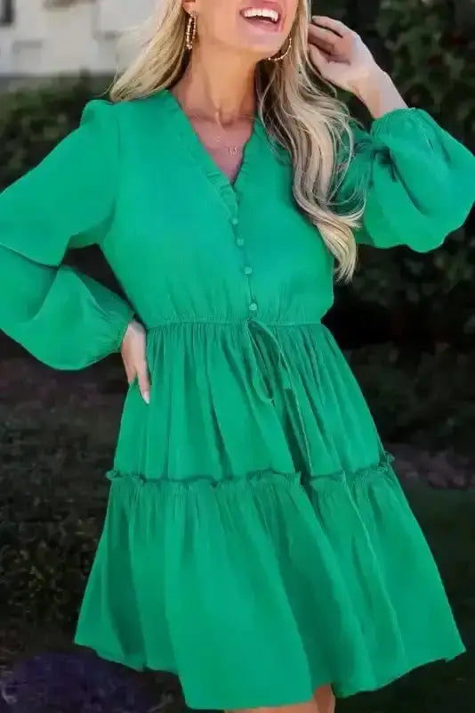 Sea green A-line casual feminine shift mini dress front view — Fashionfitz UK