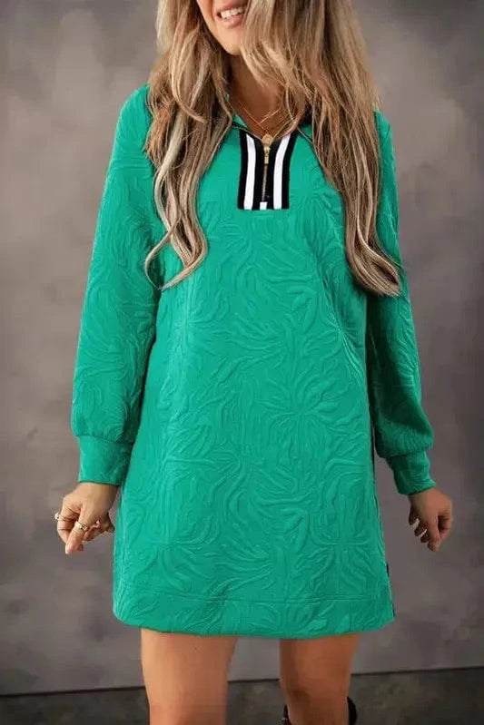 Mini Dresses Sea Green / S / 97%Polyester+3%Elastane Emerald Jacquard Zip Shift Dress