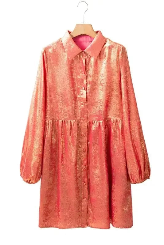 Mini Dresses Shimmer Chic Mini Shirt Dress