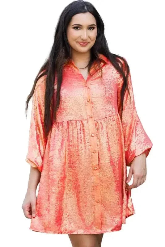 Mini Dresses Shimmer Chic Mini Shirt Dress