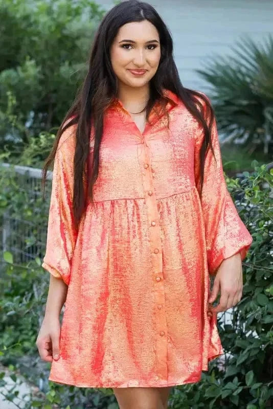 Mini Dresses Shimmer Chic Mini Shirt Dress