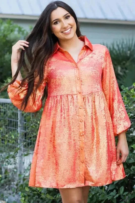 Mini Dresses Shimmer Chic Mini Shirt Dress