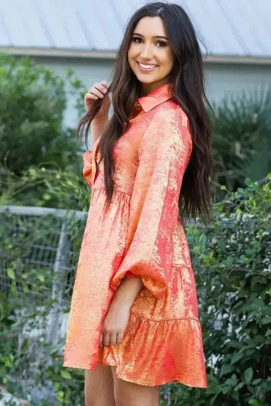 Mini Dresses Shimmer Chic Mini Shirt Dress