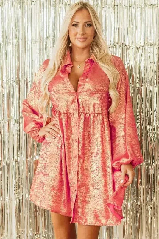 Mini Dresses Shimmer Chic Mini Shirt Dress