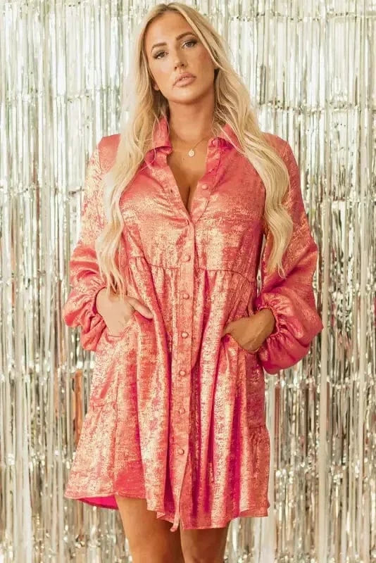 Mini Dresses Shimmer Chic Mini Shirt Dress