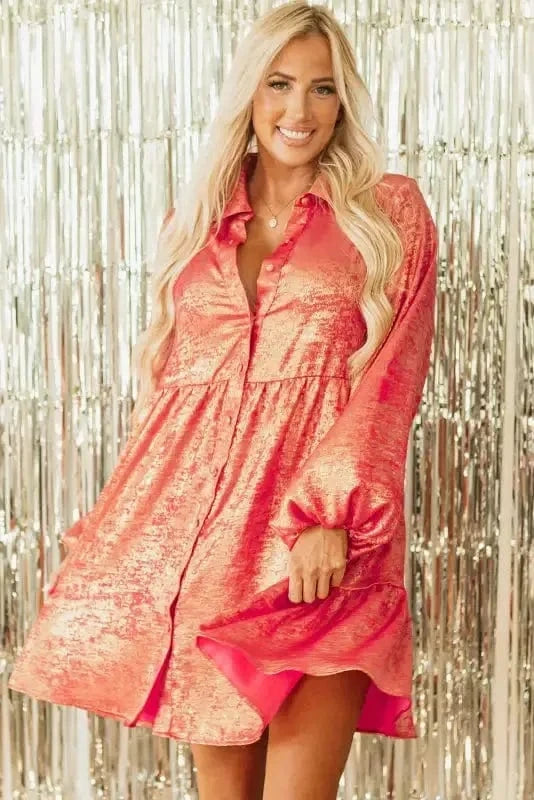 Mini Dresses Shimmer Chic Mini Shirt Dress