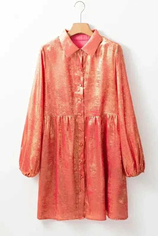 Mini Dresses Shimmer Chic Mini Shirt Dress