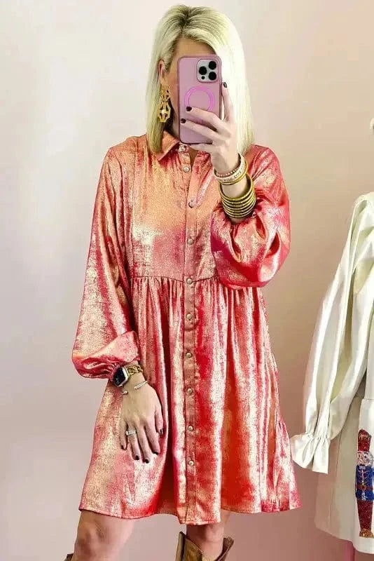 Mini Dresses Shimmer Chic Mini Shirt Dress