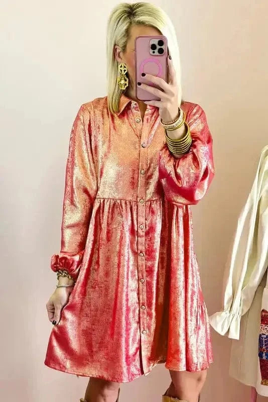 Mini Dresses Shimmer Chic Mini Shirt Dress