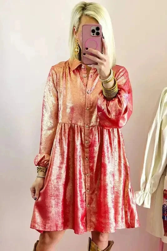 Mini Dresses Shimmer Chic Mini Shirt Dress