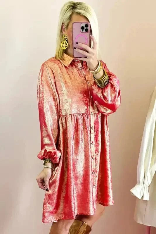 Mini Dresses Shimmer Chic Mini Shirt Dress