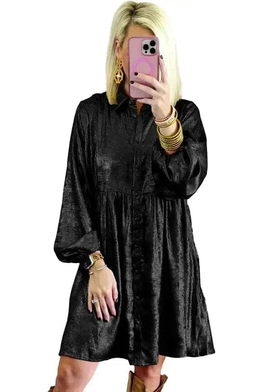 Mini Dresses Shimmer Chic Mini Shirt Dress