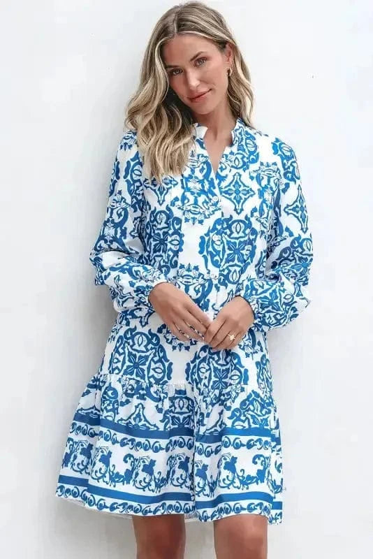 Mini Dresses Sky Blue / S / 100%Polyester Boho Chic Notch Dress