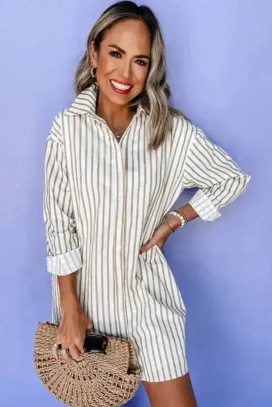 Mini Dresses Striped Mini Shirt Dress