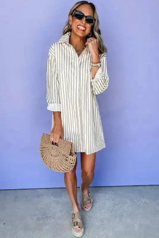 Mini Dresses Striped Mini Shirt Dress