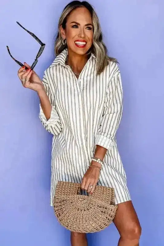 Mini Dresses Striped Mini Shirt Dress