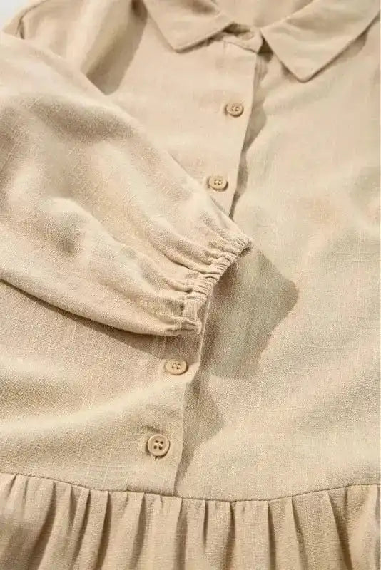 Mini Dresses Tan Chic Puff-Sleeve Pleated Mini Dress