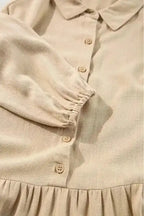 Mini Dresses Tan Chic Puff-Sleeve Pleated Mini Dress