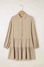 Mini Dresses Tan Chic Puff-Sleeve Pleated Mini Dress