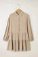 Mini Dresses Tan Chic Puff-Sleeve Pleated Mini Dress