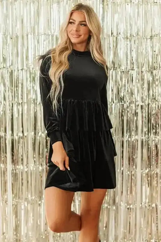 Mini Dresses Velvet Cascade Cocktail Dress