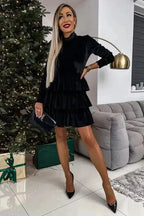 Mini Dresses Velvet Cascade Cocktail Dress