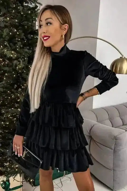 Mini Dresses Velvet Cascade Cocktail Dress
