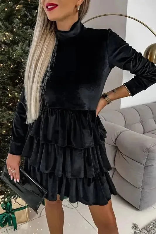 Mini Dresses Velvet Cascade Cocktail Dress