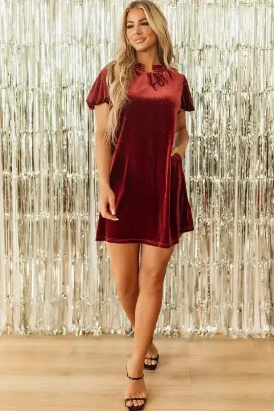 Mini Dresses Velvet Vogue Puff Mini Dress