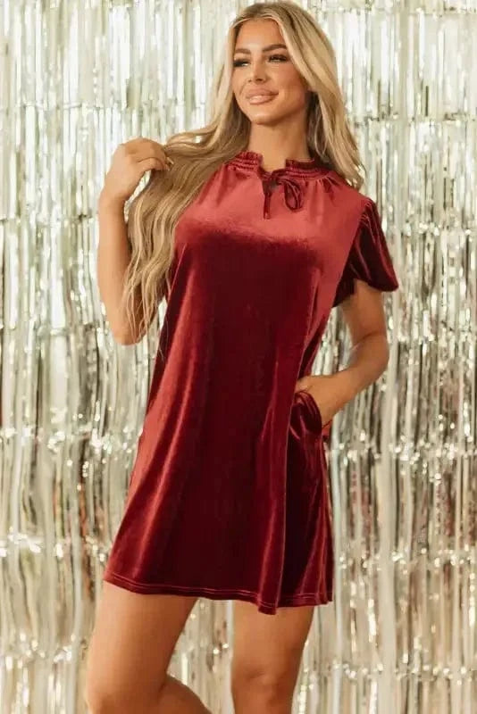 Mini Dresses Velvet Vogue Puff Mini Dress