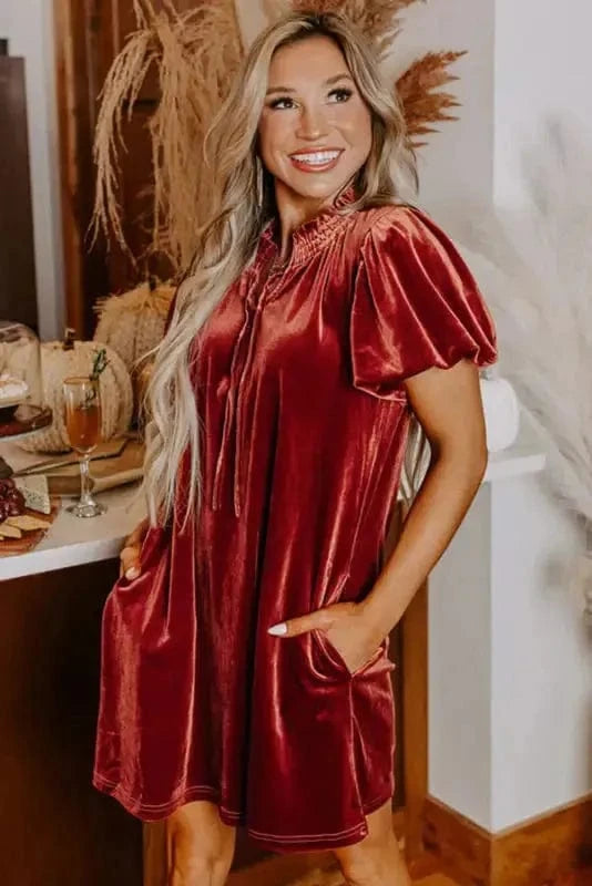 Mini Dresses Velvet Vogue Puff Mini Dress