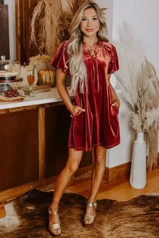 Mini Dresses Velvet Vogue Puff Mini Dress