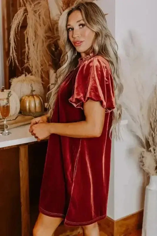 Mini Dresses Velvet Vogue Puff Mini Dress