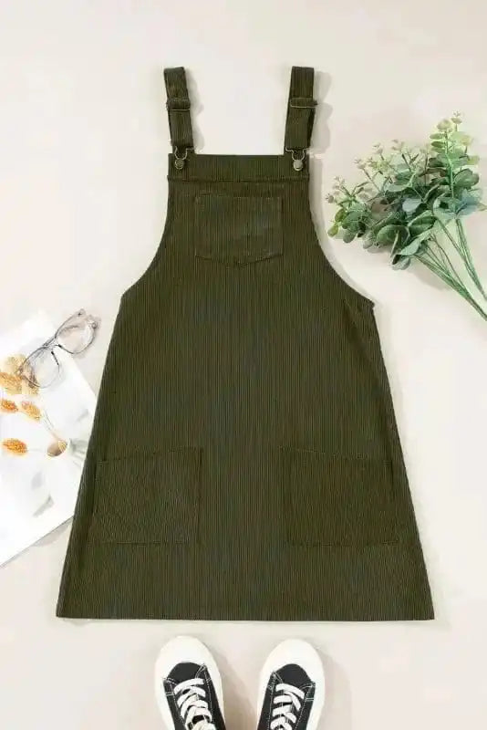 Mini Dresses Vineyard Green Corduroy Overall Dress
