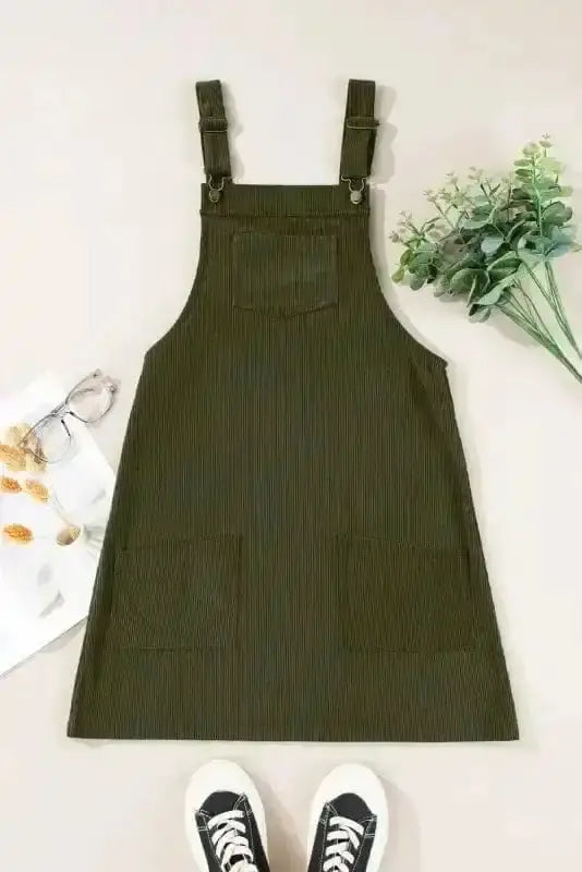 Mini Dresses Vineyard Green Corduroy Overall Dress
