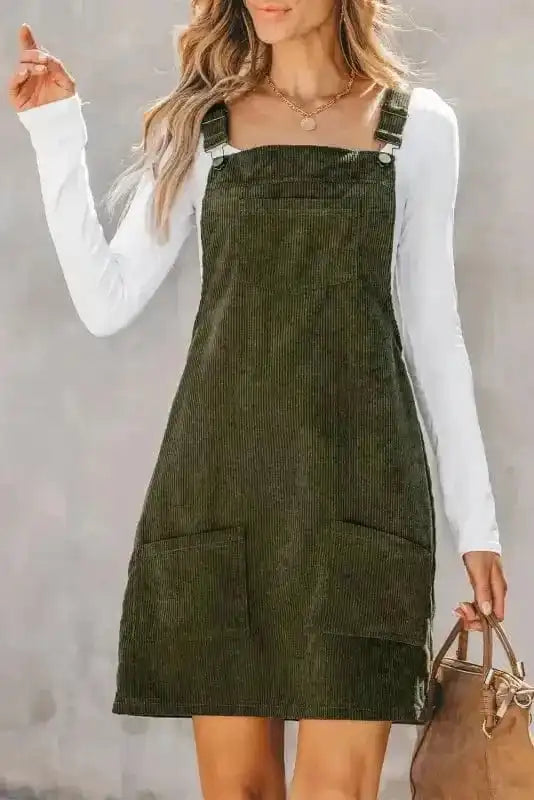 Mini Dresses Vineyard Green Corduroy Overall Dress
