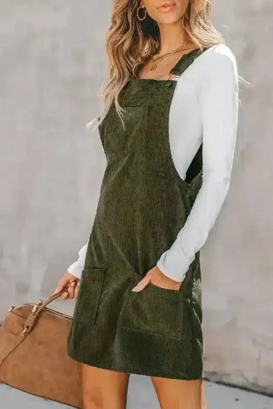 Mini Dresses Vineyard Green Corduroy Overall Dress