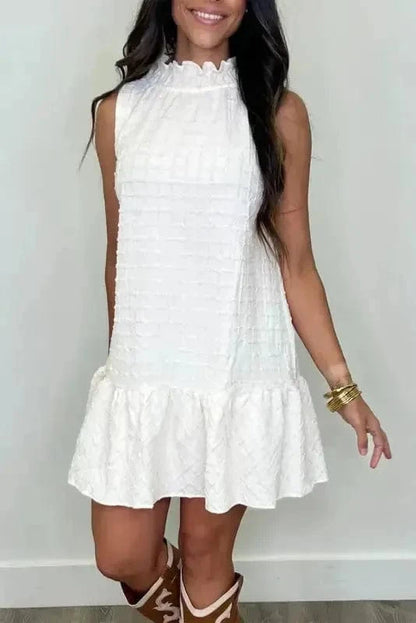 Mini Dresses White / S / 100%Polyester White Whisper Ruffled Mini Dress