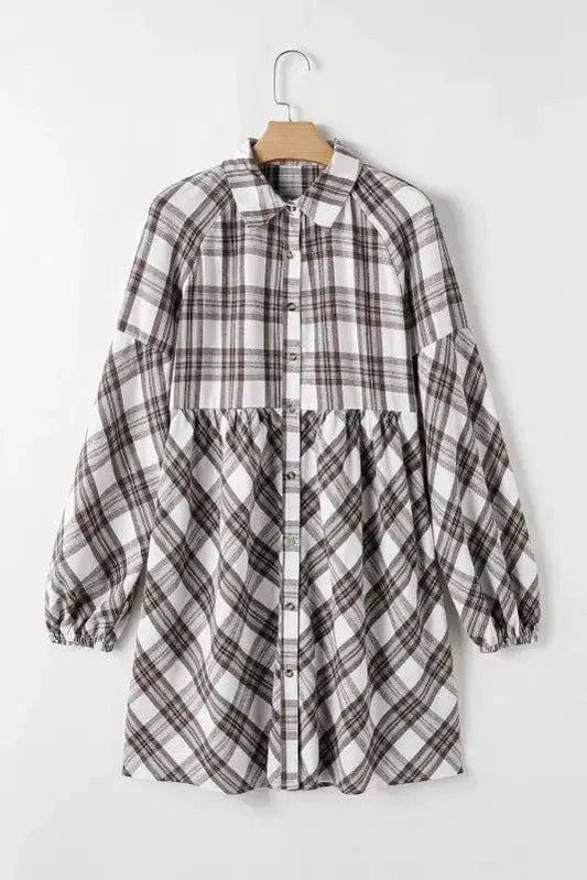 Mini Dresses White / S / 50%Cotton+45%Polyester+5%Viscose Frolic in Plaid Swing Dress