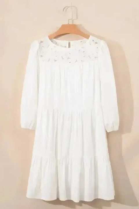 Mini Dresses White / S / 50%Cotton+50%Lyocell Floral Lace Fantasy Mini Dress