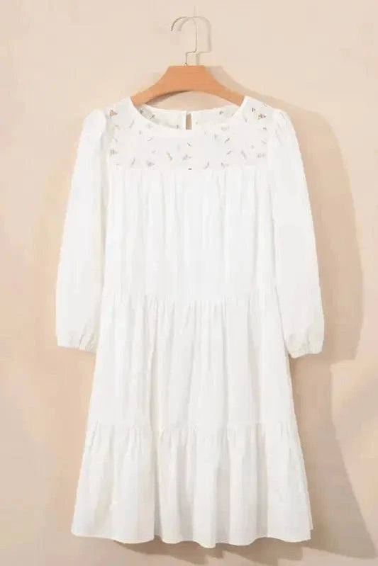 Mini Dresses White / S / 50%Cotton+50%Lyocell Floral Lace Fantasy Mini Dress