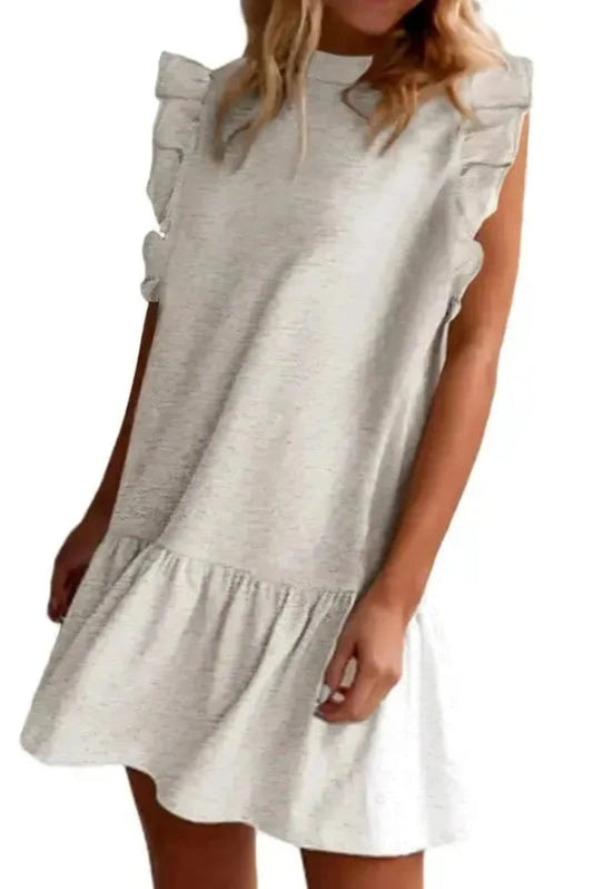 Mini Dresses White / S / 80%Polyester+20%Cotton Flutter Sleeve Shift Mini Dress