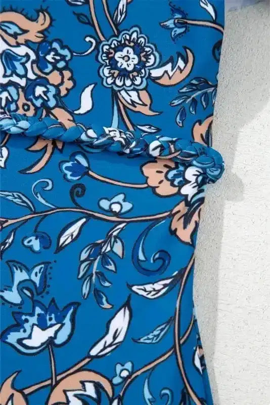 One Piece Swimsuit Azure Bloom One-Piece Swimsuit – Floral Ruffle Strap Swimwear