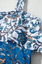 One Piece Swimsuit Azure Bloom One-Piece Swimsuit – Floral Ruffle Strap Swimwear