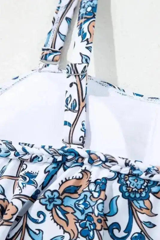 One Piece Swimsuit Azure Bloom One-Piece Swimsuit – Floral Ruffle Strap Swimwear